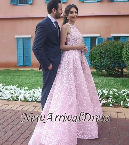 Halter Sexy Sleeveless Pink Lace Wedding Dresses-newarrivaldress