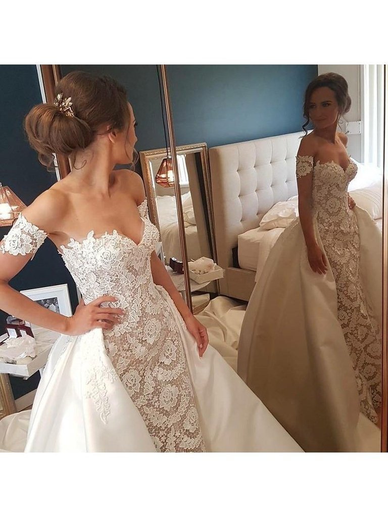 Latest Sexy Lace Appliques Sweetheart Wedding Dresses | Overskirt Sleeveless Bridal Gowns-newarrivaldress
