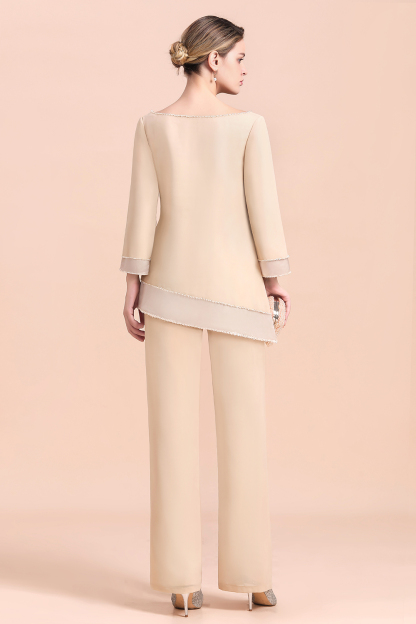 Chic Round-Neck Champagne Chiffon Mother of Bride Jumpsuit-newarrivaldress