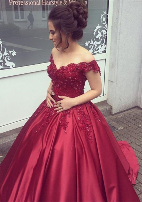 Delicate Off-the-shoulder Beading Ball Gown Prom Dress-newarrivaldress