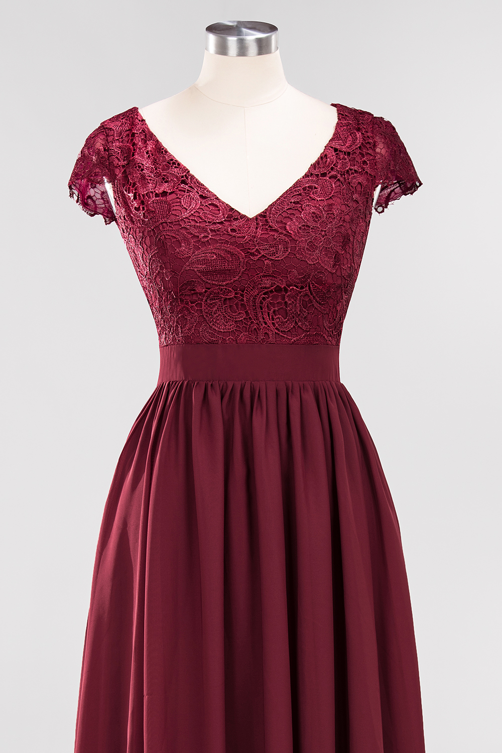 A-line Chiffon Lace V-Neck Sleeveless Floor-Length Bridesmaid Dresses with Ruffles-newarrivaldress