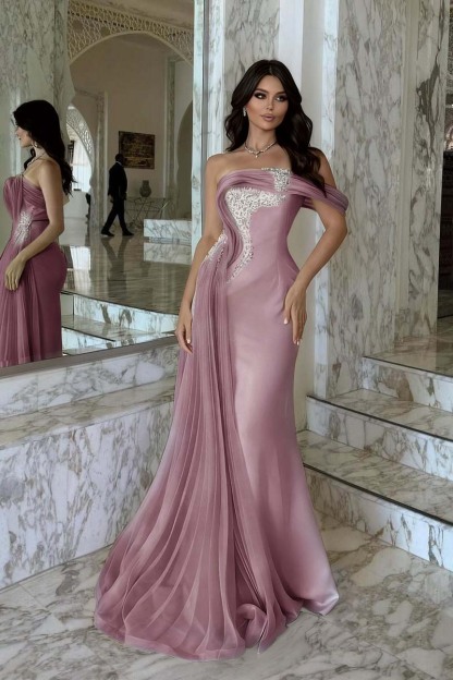 One Shoulder Sleeveless Long Mermaid Prom Dress With Beading