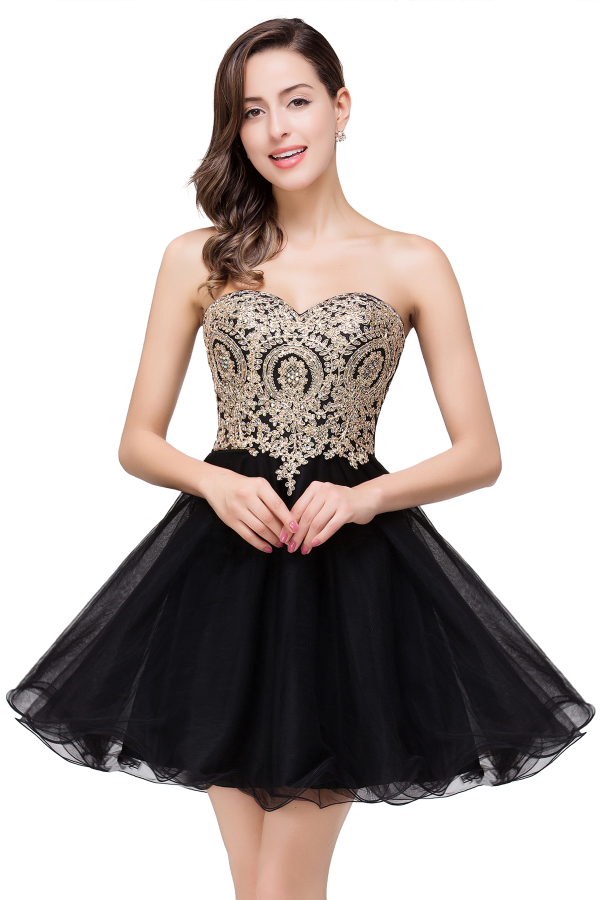 Gabriela | A Line Lace Appliques Sweetheart Short Prom Dresses-newarrivaldress