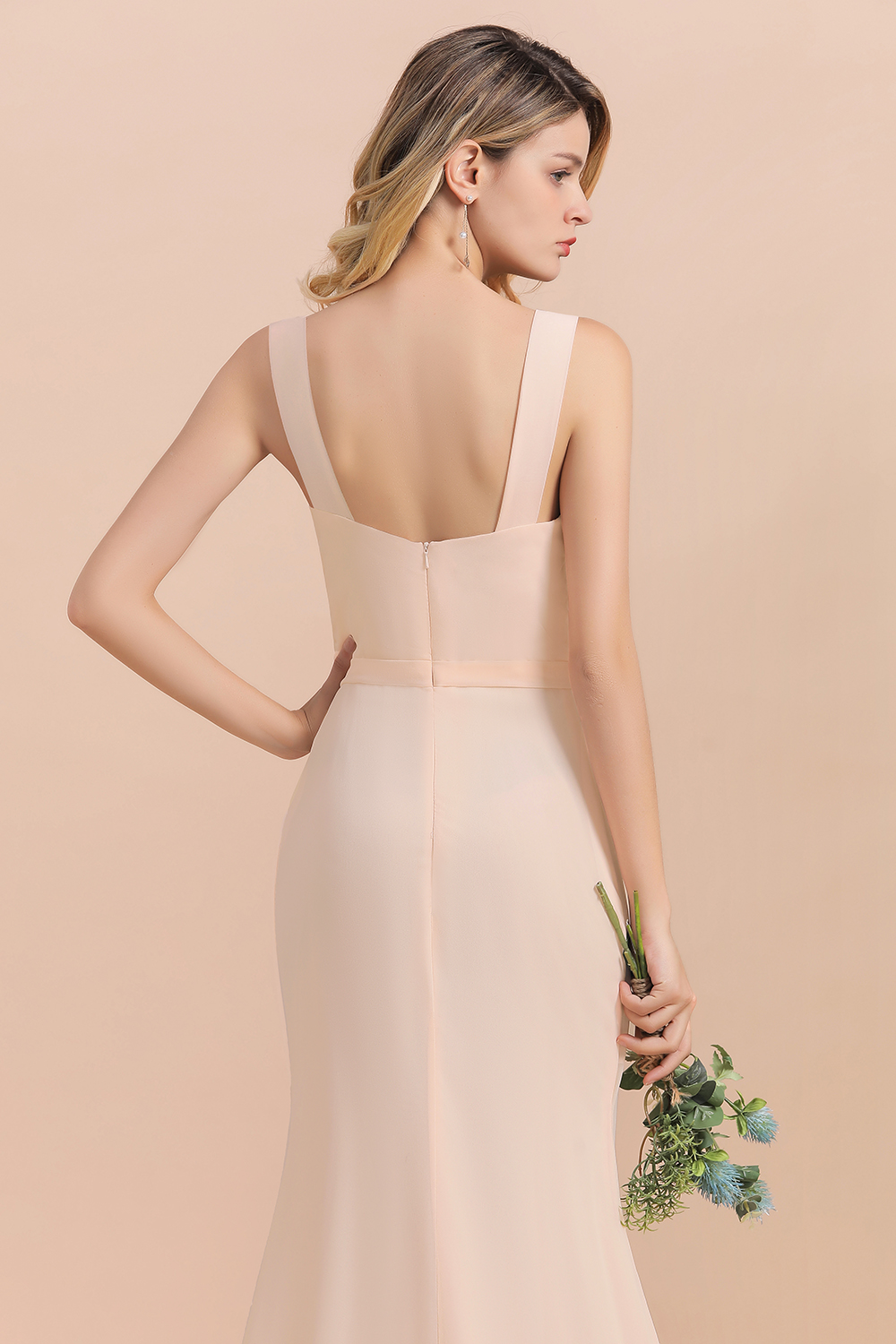 Elegant Champagne Soft Chiffon Long Bridesmaid Dress with Front Slit-newarrivaldress