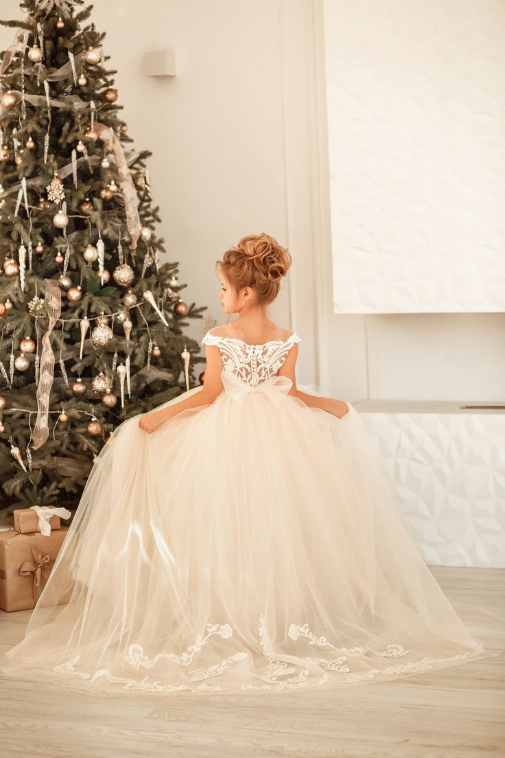 Lovely Cap Sleeves White Floral Tulle Flower Girl Dress Christmas /Birthday Party Dress for Little Girls-newarrivaldress