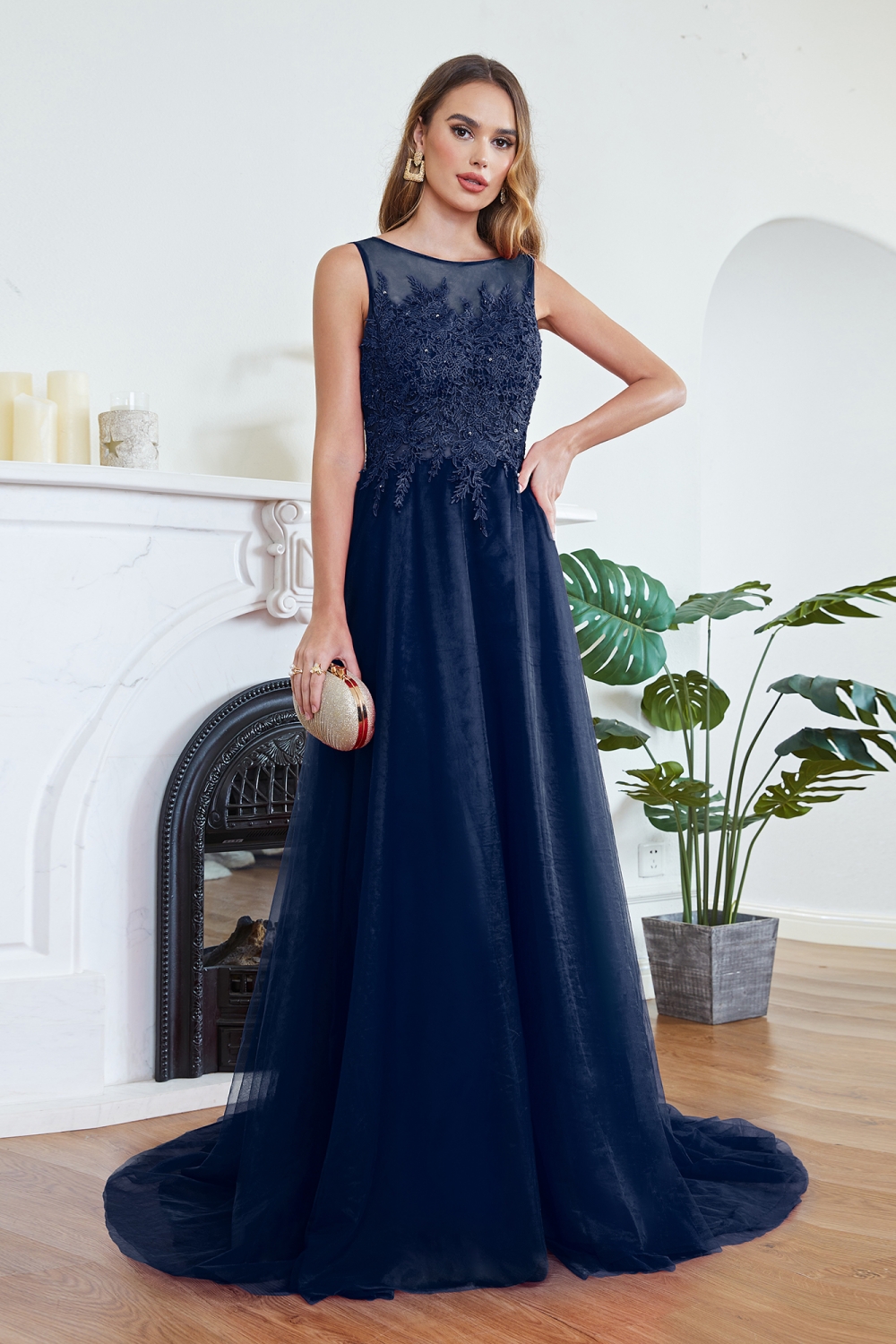 ABRIL | A-line Court Train Tulle Evening Dress with Appliques-newarrivaldress