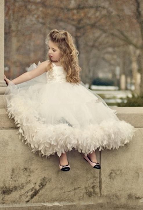 Spaghettis Tulle Feathers Cute Flower Girl Dresses Long Girl's Formal Dresses-newarrivaldress