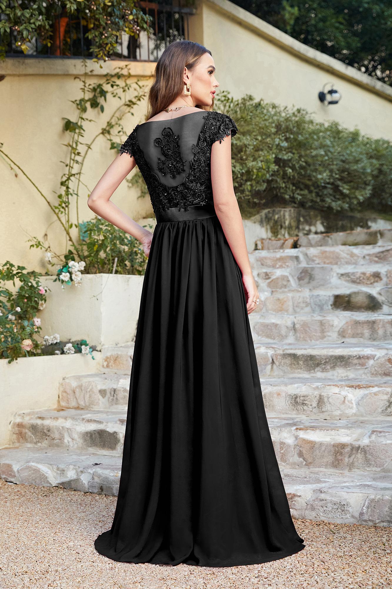 Chic Cap Sleeves Floral Lace Aline Long Evening Dresses Beadings Floor Length Chiffon Bridesmaid Dresses-newarrivaldress