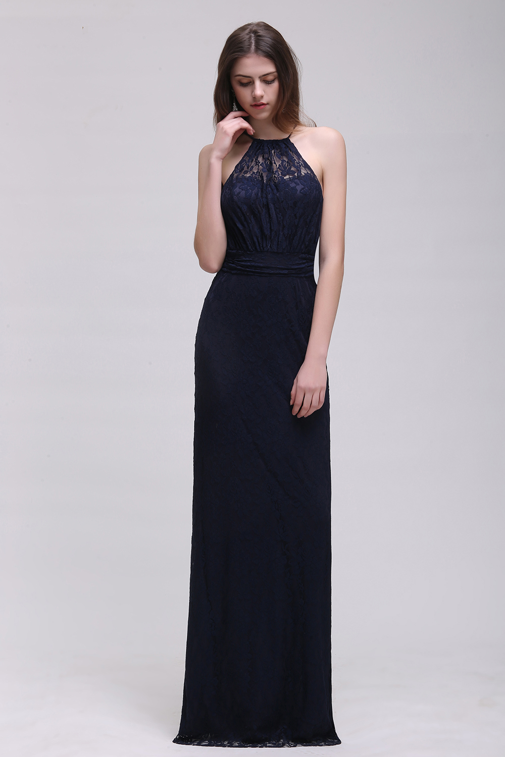 CHARLEE | Column Floor length Halter Navy blue Prom Dress-newarrivaldress
