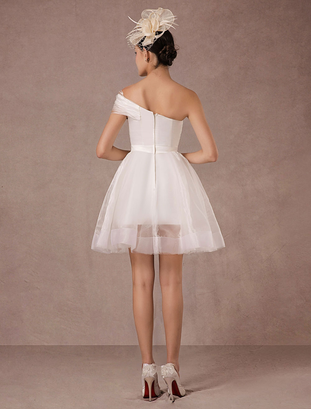 Short Wedding Dress Organza One-Shoulder A-Line Backless Satin Mini Summer Wedding Dresses 2021-newarrivaldress