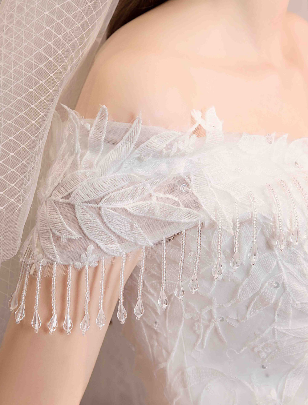 Tulle Wedding Dresses Princess Bridal Gown Off The Shoulder Lace Applique Floor Length Ball Gown Bridal Dress-newarrivaldress