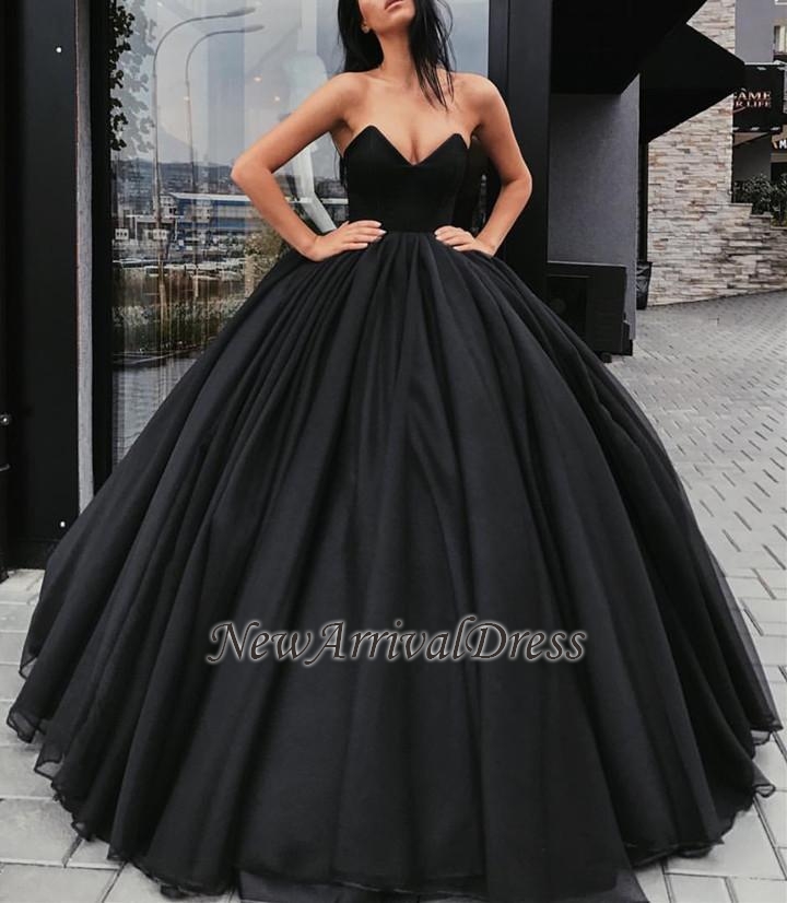 Sleeveless Black Sexy Sweetheart Ball-Gown Prom Dresses-newarrivaldress