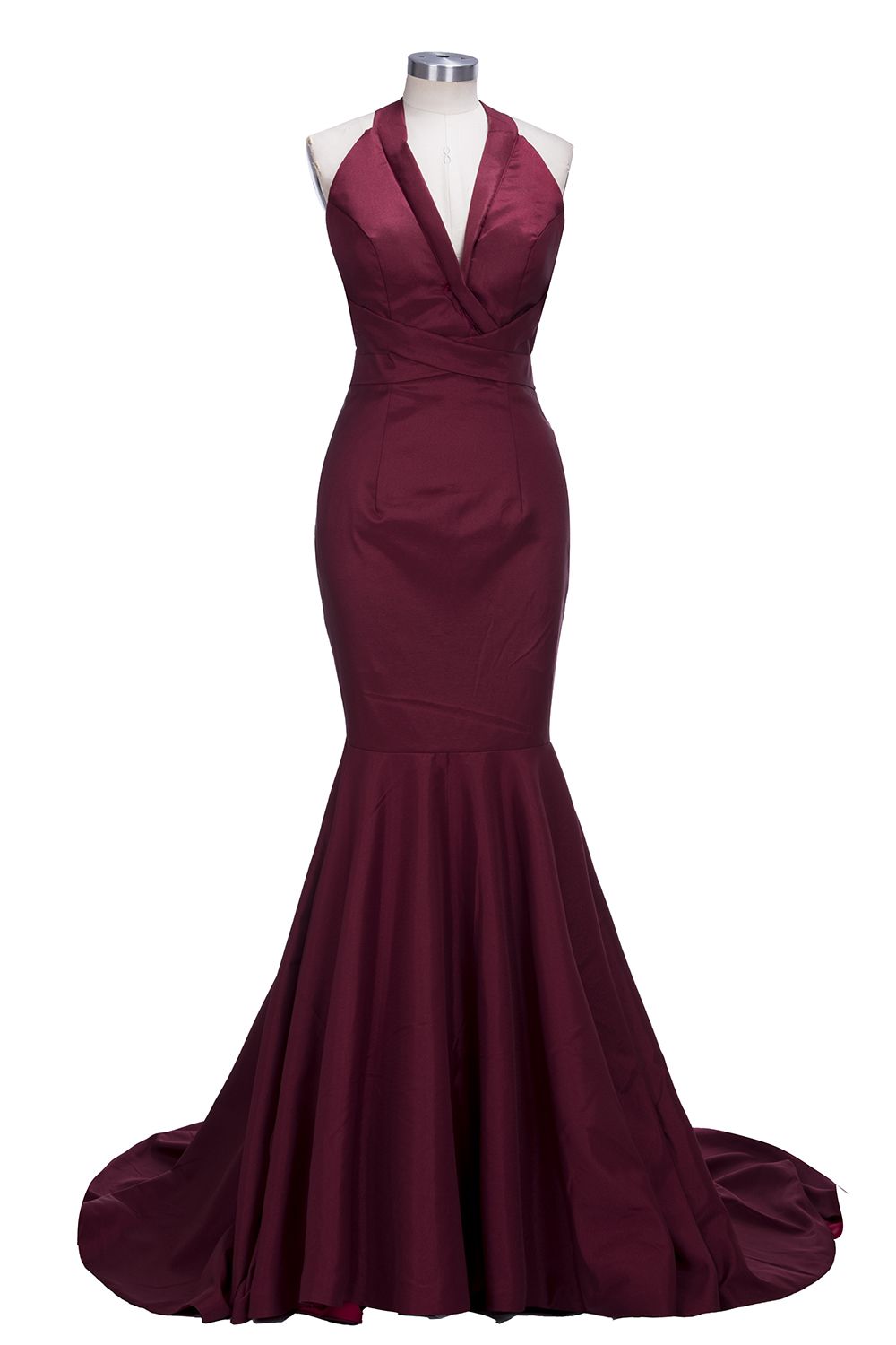Mermaid Sleeveless Burgundy Prom Dresses | Sexy V-neck Open Back Evening Gowns-newarrivaldress