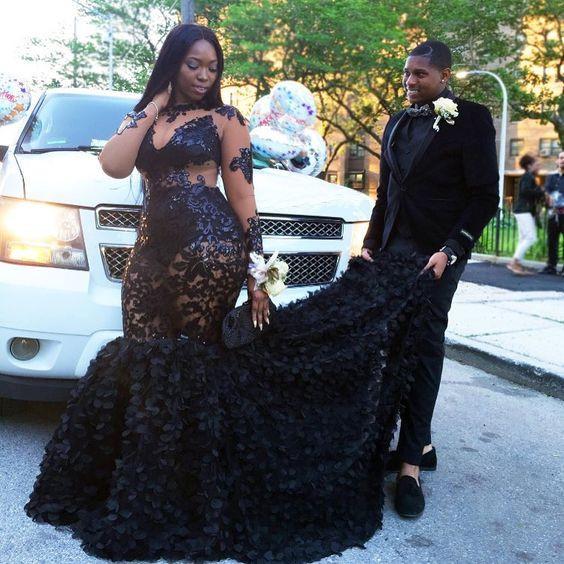 Black Long Sleeve Plus Size Prom Dresses | Appliques Mermaid Long Formal Dresses SK0171-newarrivaldress