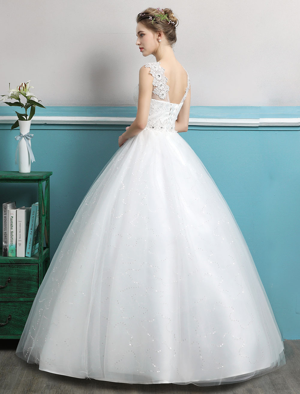 Princess Ball Gown Wedding Dresses Tulle Backless Ivory Beading Floor Length Bridal Dress-newarrivaldress