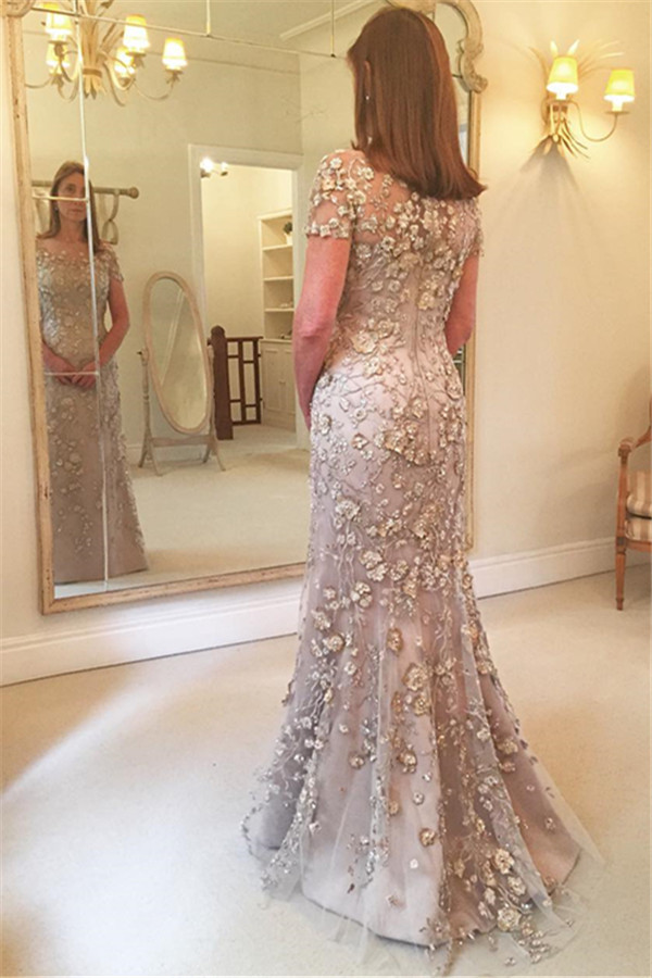 Mermaid Short-Sleeves Appliques Glamorous Evening Dress-newarrivaldress