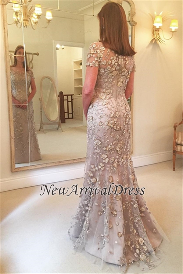 Mermaid Short-Sleeves Appliques Glamorous Evening Dress-newarrivaldress