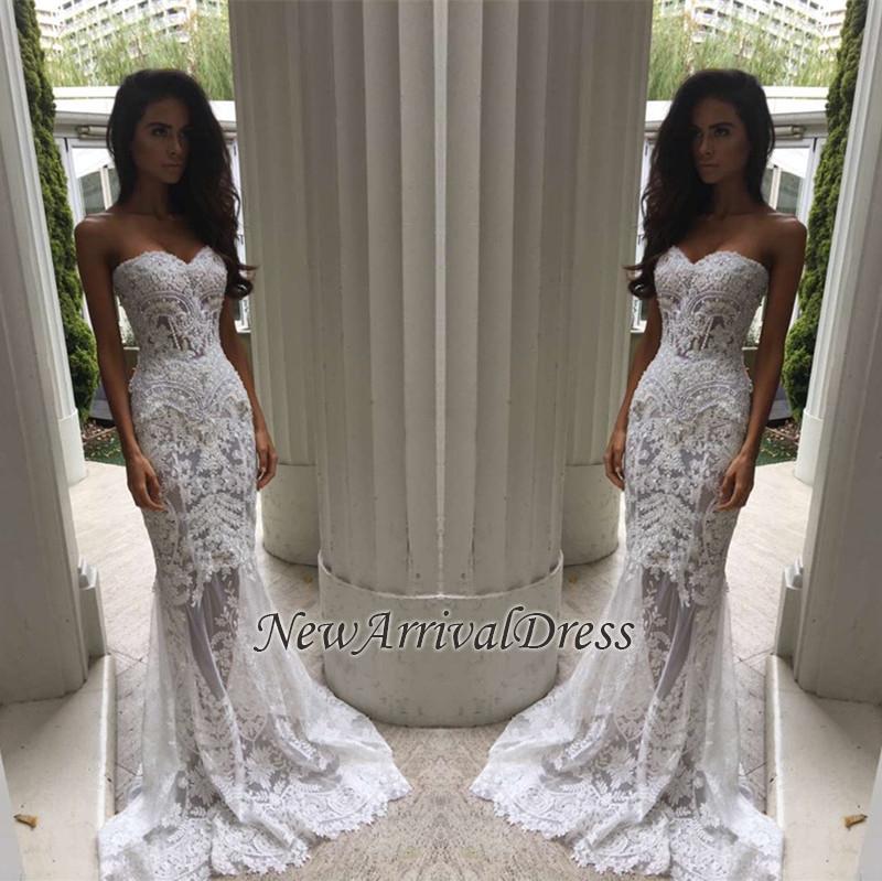 Sheer Tulle Lace Appliques Mermaid Bridal Gowns | Sweetheart Beach Wedding Dresses for Summer-newarrivaldress