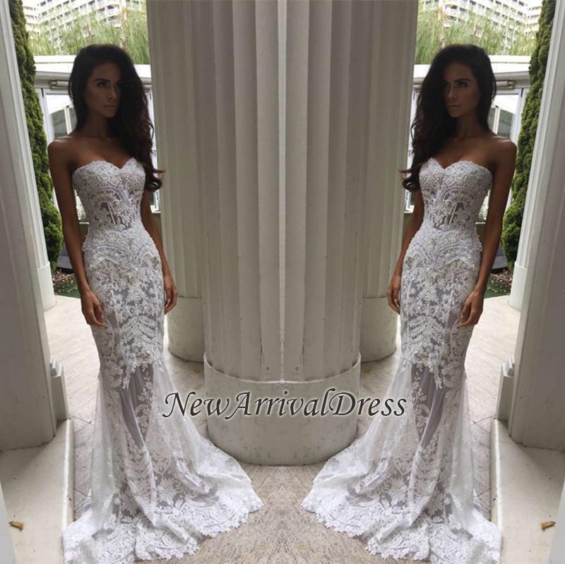 Sheer Tulle Lace Appliques Mermaid Bridal Gowns | Sweetheart Beach Wedding Dresses for Summer-newarrivaldress