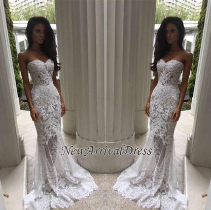 Sheer Tulle Lace Appliques Mermaid Bridal Gowns | Sweetheart Beach Wedding Dresses for Summer-newarrivaldress