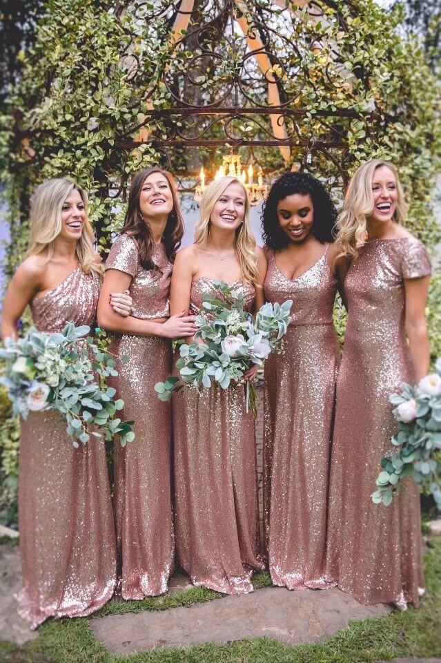 Sexy Sequin Bridesmaid Dresses | Rose Gold Long Wedding Guest Dresses-newarrivaldress