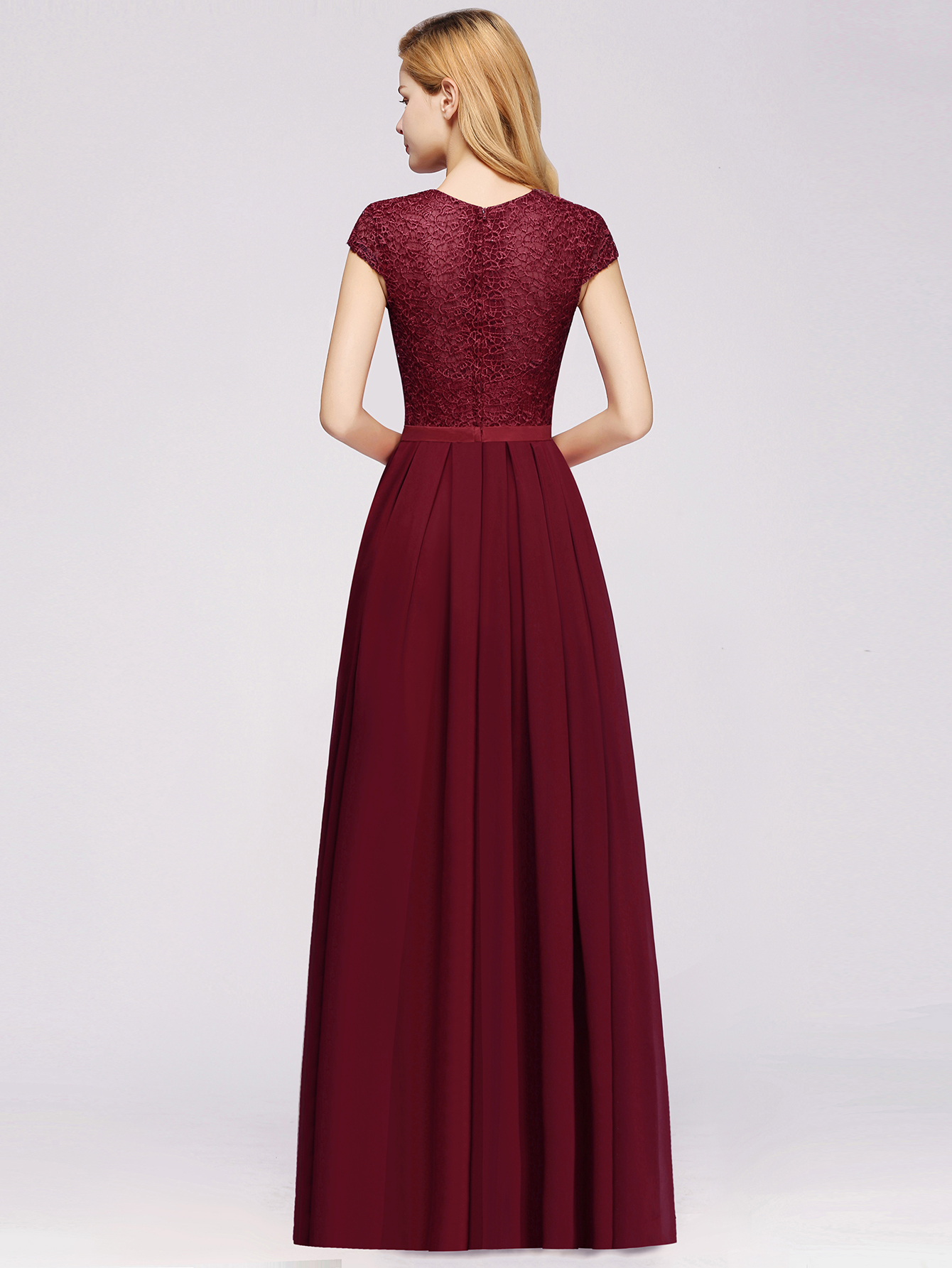 Cap Sleeves Chiffon Aline Bridesmaid Dresses Floral Lace Floor Length Special Occasion Dress-newarrivaldress