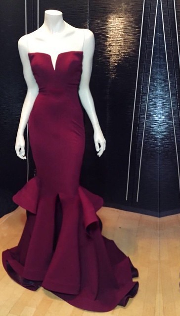 Marsala Burgundy Mermaid Long Prom Dresses Ruffles Notched Front Slit Formal Evening Gowns-newarrivaldress