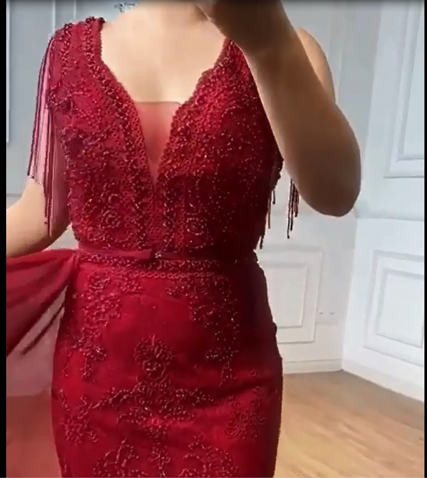 Charming tassel Sleeves Mermaid Prom Dress Glitter Beading Lace Appliques Party Gown-newarrivaldress