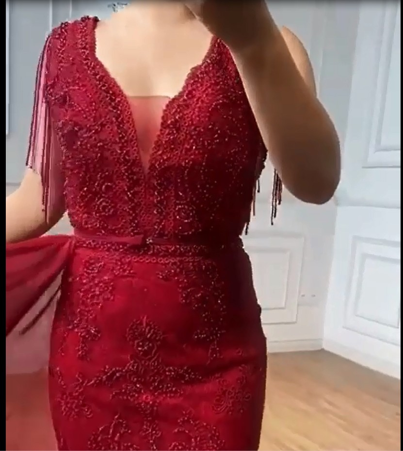 Charming tassel Sleeves Mermaid Prom Dress Glitter Beading Lace Appliques Party Gown-newarrivaldress