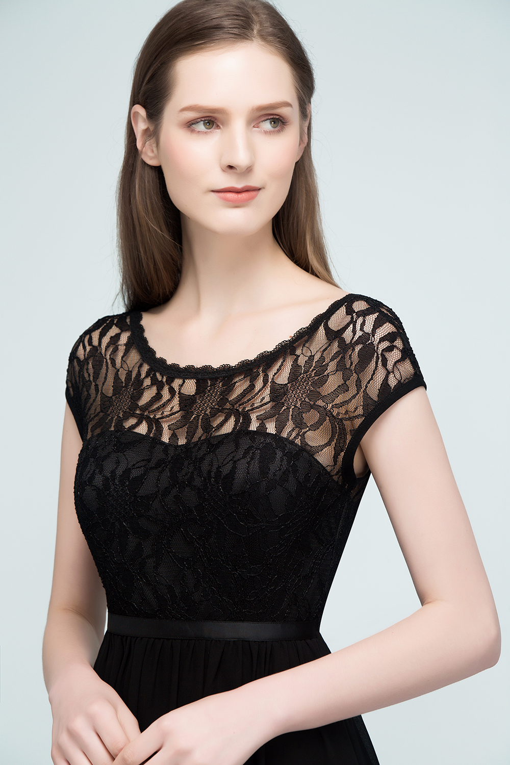 REBECCA | A-line Short Scoop Lace Top Chiffon Bridesmaid Dresses-newarrivaldress