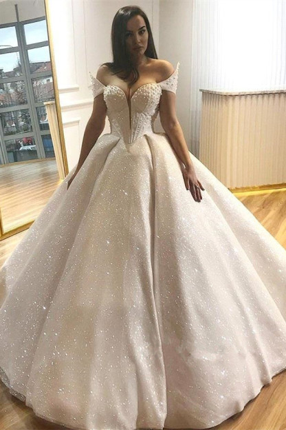 Glamorous Off-the-Shoulder Beading Wedding Dresses | 2021 Sequins Ball Gown Bridal Gowns-newarrivaldress