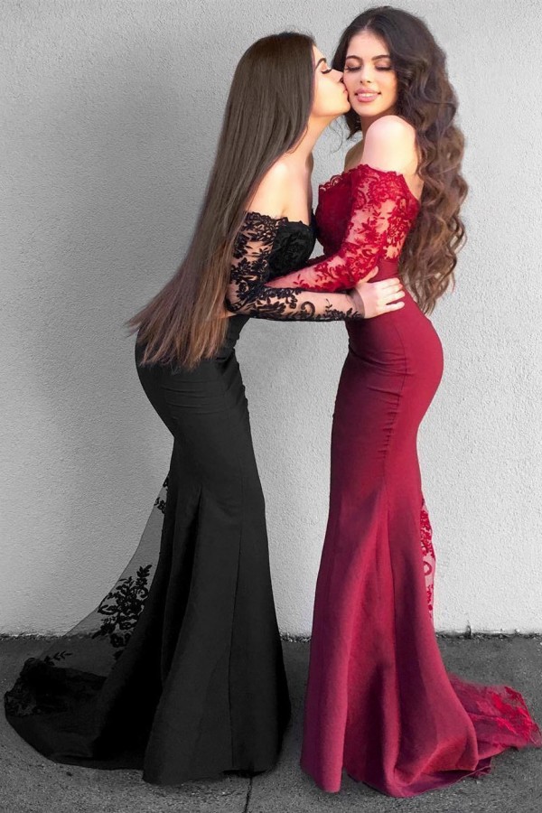 Delicate Off-the-shoulder Long Sleeve Prom Dress | Mermaid Prom Dress BA9154-newarrivaldress