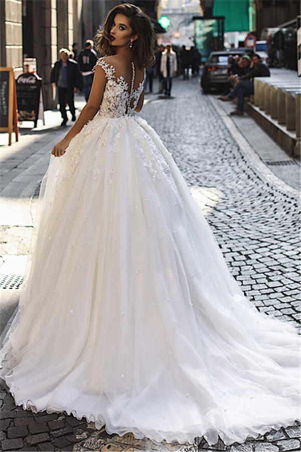 Modern Sleeveless Lace Wedding Dresses | Fluffy Tulle Overskirt Sexy Illsuion Bridal Gowns-newarrivaldress