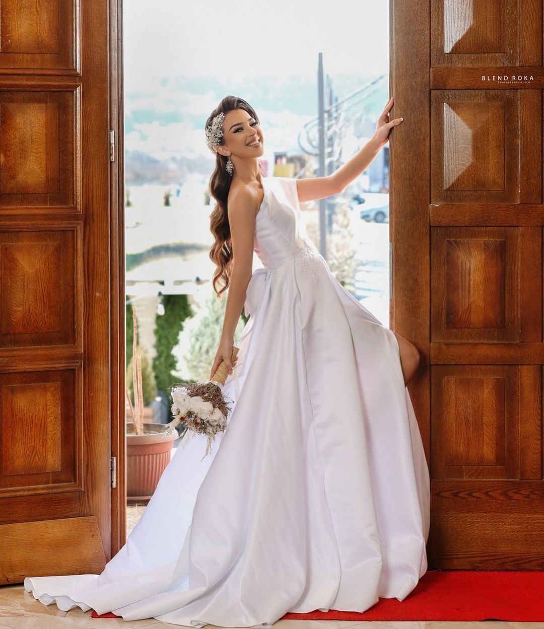 One Shoulder Satin Wedding Dress with Side Split-newarrivaldress
