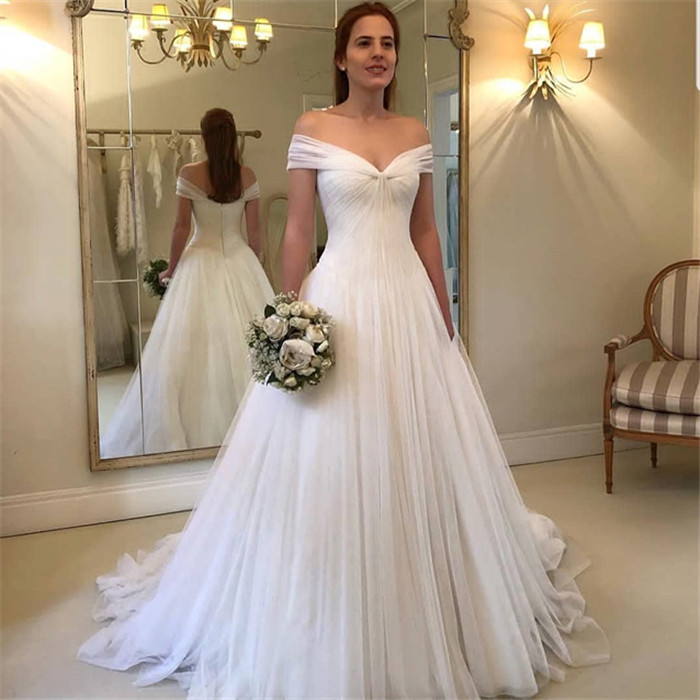Simple A-Line Off Shoulder Wedding Dresses | 2021 Tulle Elegant Bridal Gowns BC1556-newarrivaldress