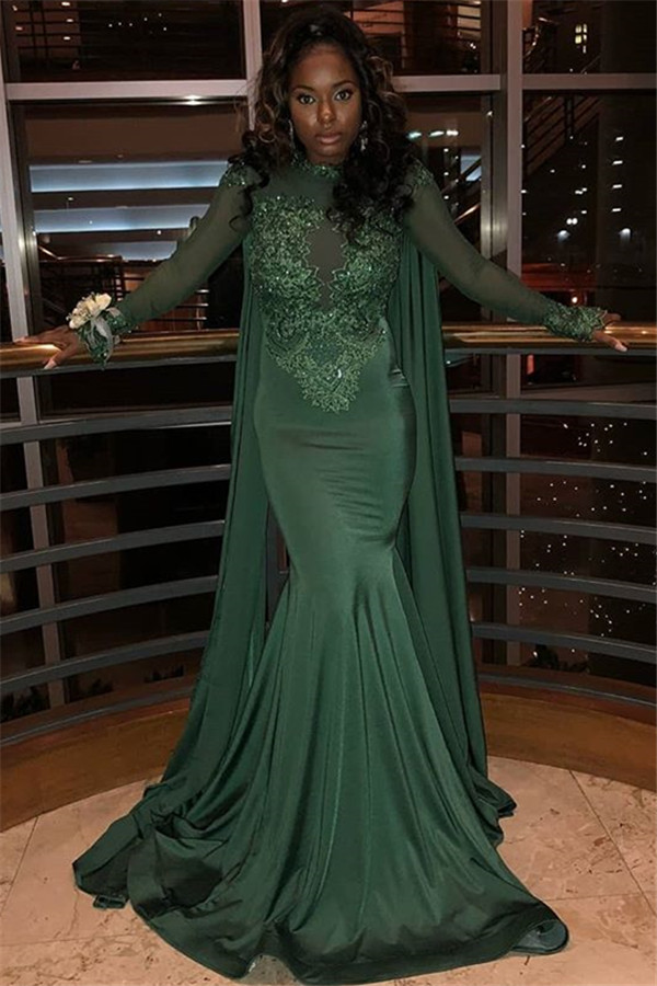 Stylish Round Neck Long Sleeves Appliques Mermaid Prom Dress BC0969-newarrivaldress