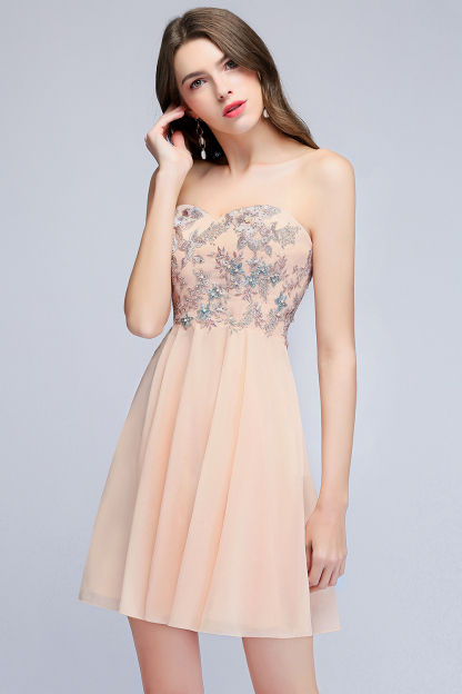 MADELINE | A-line Short Strapless Sweetheart Beading Appliques Homecoming Dresses-newarrivaldress