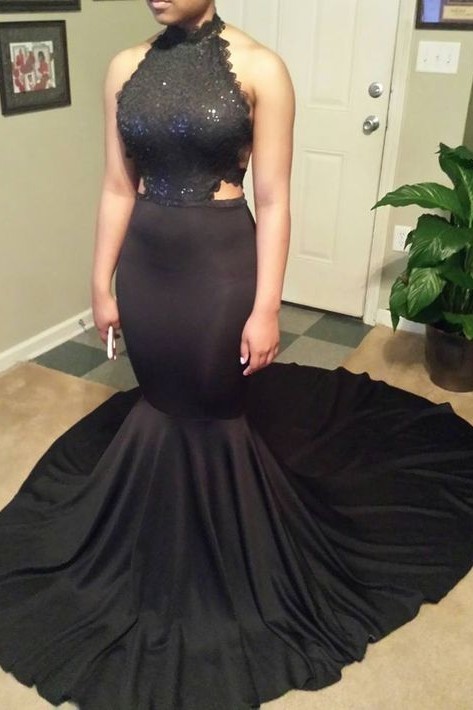 Open Back Long Sleeveless Mermaid Black Lace Long Prom Dresses ba2666-newarrivaldress