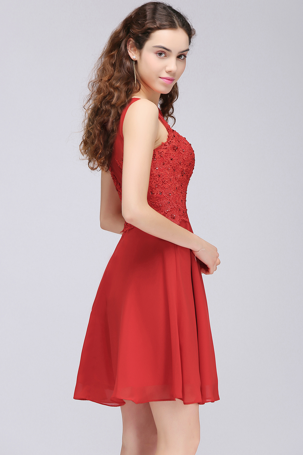 CASEY | A-line Short Chiffon Red Homecoming Dresses with Lace Appliques-newarrivaldress