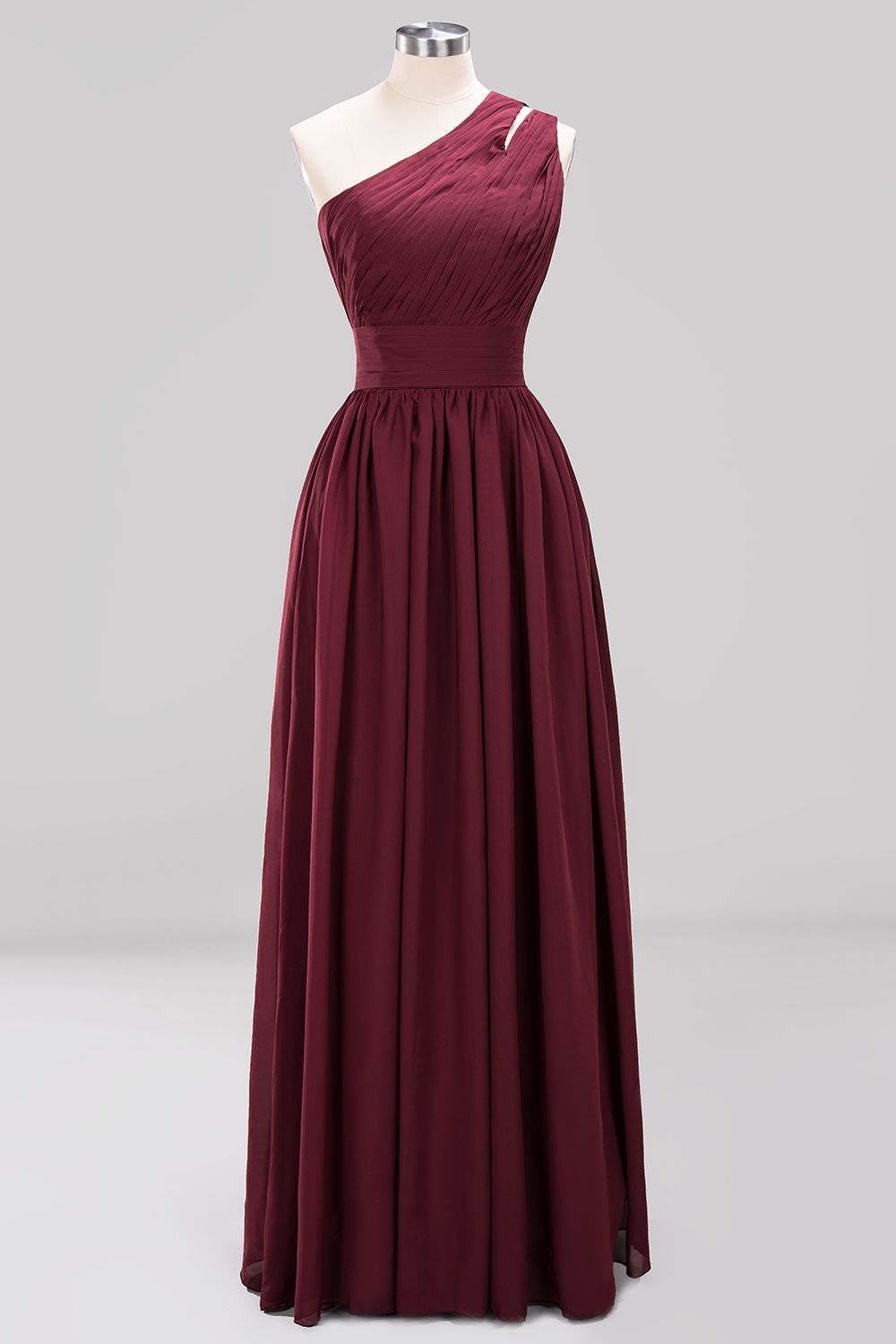 Elegant A-Line Burgundy Chiffon One-Shoulder Sleeveless Ruffles Floor-Length Bridesmaid Dresses-newarrivaldress