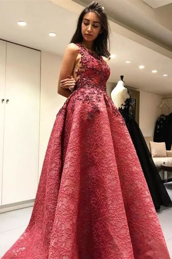 Gorgeous Lace Appliques A-line Open Back Evening Gown-newarrivaldress