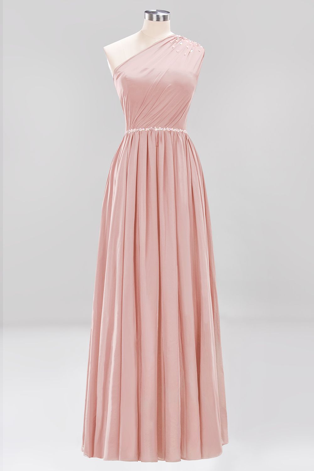 Elegant A-Line Burgundy Chiffon One-Shoulder Sleeveless Ruffles Floor-Length Bridesmaid Dresses with Beadings-newarrivaldress