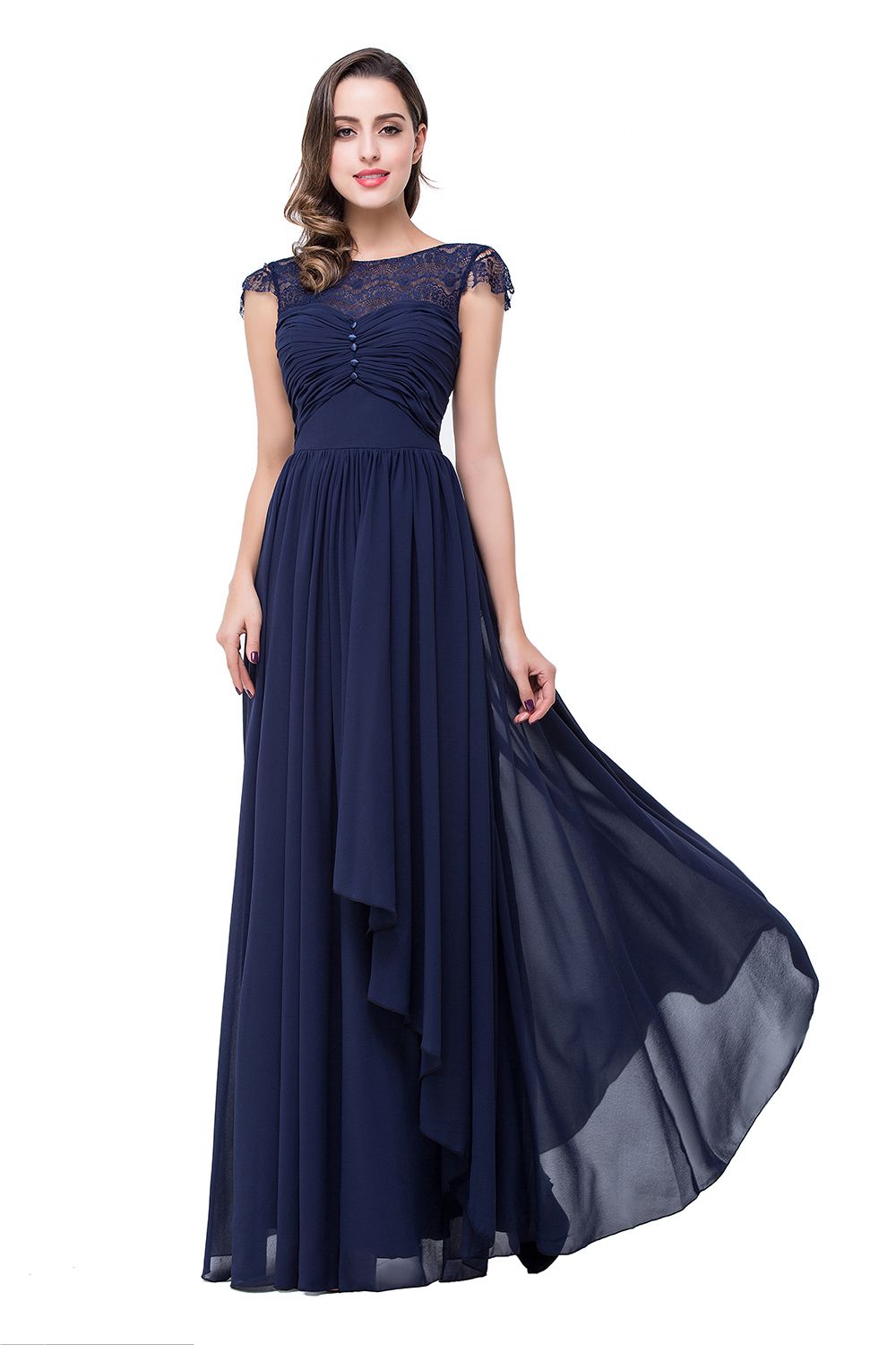 ELLEN | A-line Short Sleeves Chiffon Bridesmaid Dresses with Ribbon Bow-newarrivaldress