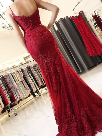 Delicate Red Spaghetti Strap Prom Dress | Mermaid Prom Dress-newarrivaldress