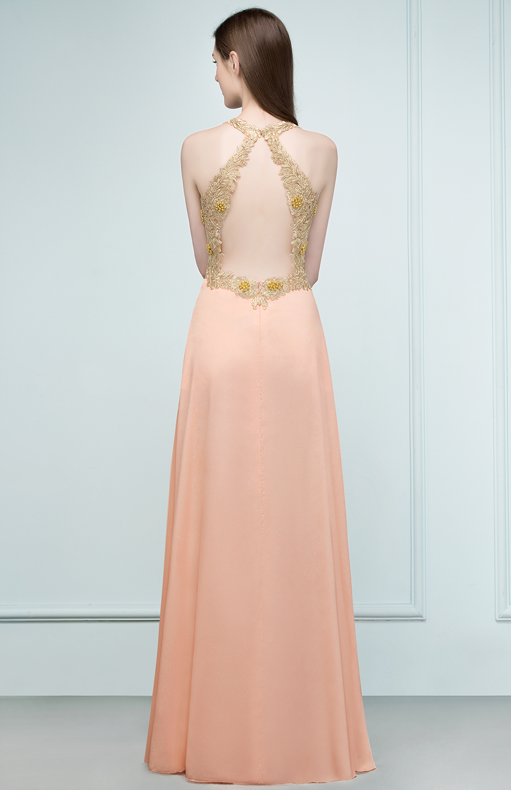 RENA | A-line Floor Length Spaghetti V-neck Appliqued Chiffon Bridesmaid Dresses-newarrivaldress