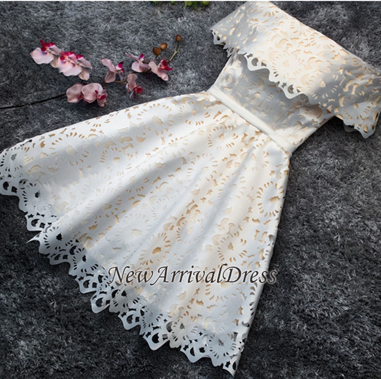 Simple Lace Custom Made A-line Off The Shoulder Sexy Short Homecoming Dresses-newarrivaldress