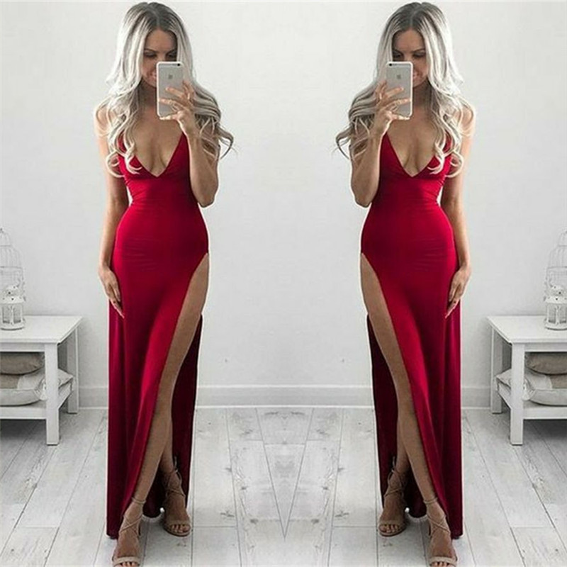 Deep V-neck Long Formal Dresses | Side Split Sexy Formal Gown Online-newarrivaldress