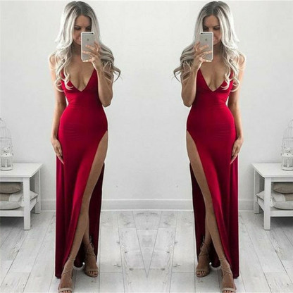 Deep V-neck Long Formal Dresses | Side Split Sexy Formal Gown Online-newarrivaldress