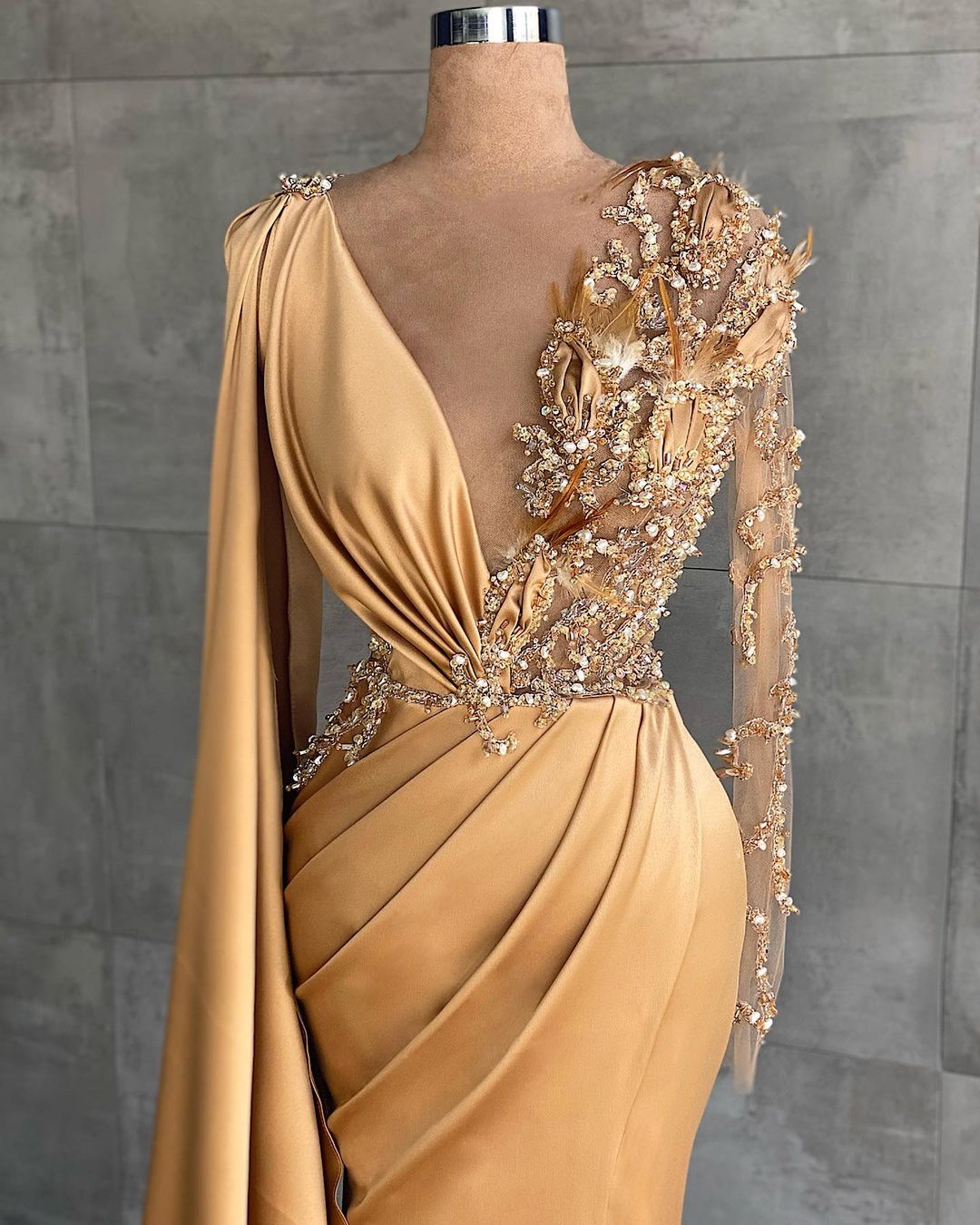 Charming Long sleeves V-neck Mermaid Long Evening Dress with Shawl-newarrivaldress