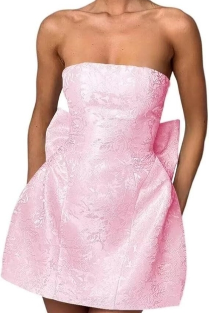 Chic Strapless Ruffle Satin Sheath Prom Dress Short Homecoming Dresses with Bow-newarrivaldress